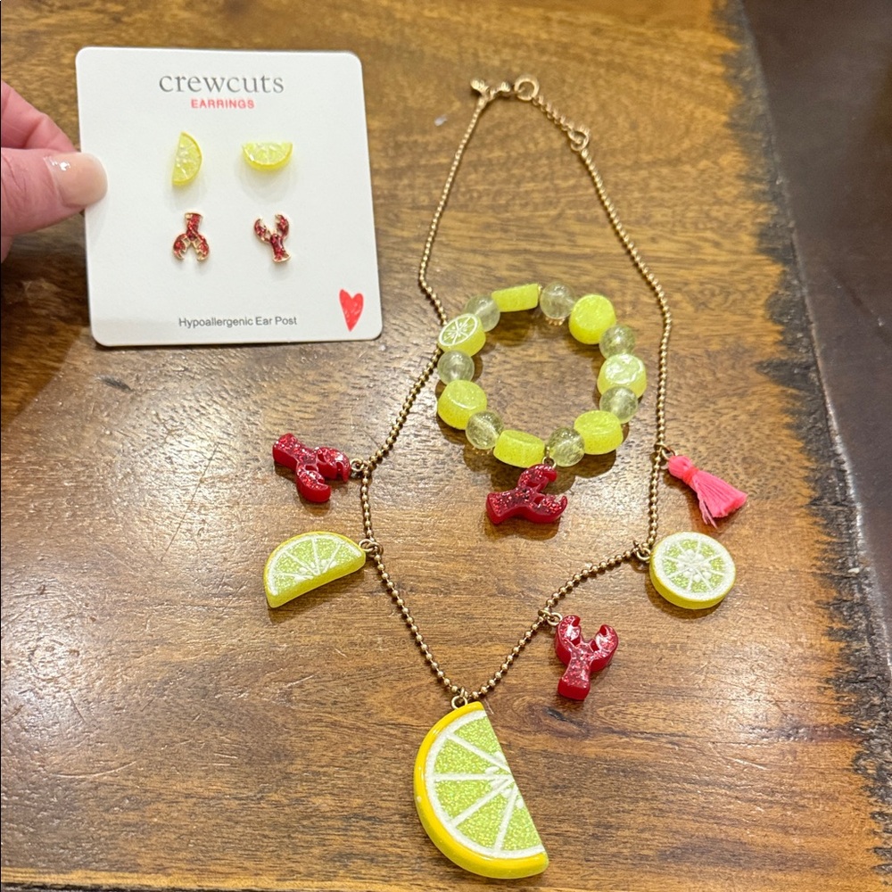 Crewcuts Yellow and Red Lemon Lobster Jewelry 3PC Set